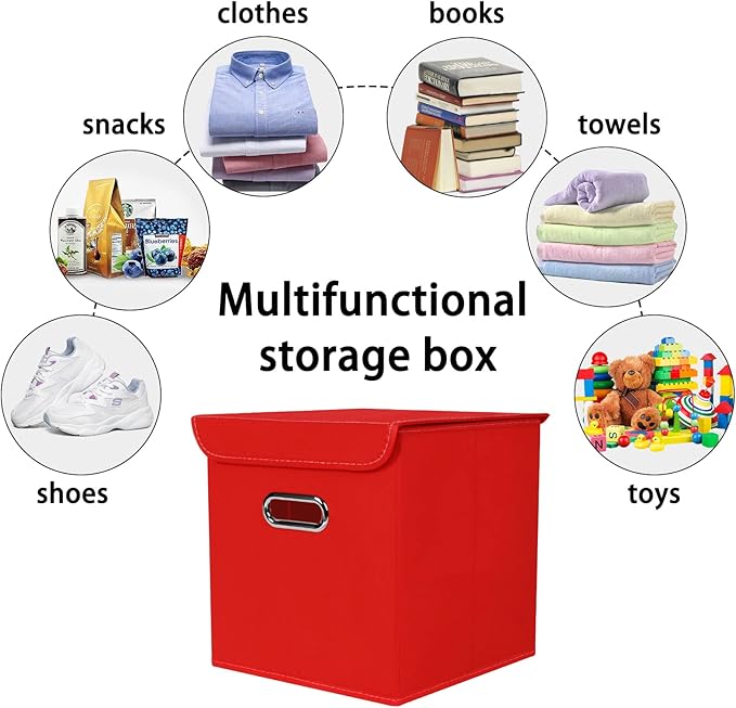 Closet Organizers Fabric Storage Bins With Lids Collapsible Cube Storages Organizer Basket With Handles,Storage Boxes for Clothes Storage,Office,Toys,3 Pack,（Red
