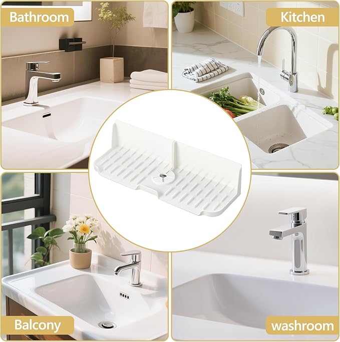 Silicone Kitchen Countertop & Sink Splash Guard, Silicone Sink Faucet Drying Mat, Faucet Mat for Kitchen Sink, 16.9” x 5.5’’ x 3.9’’ Splash Guard for Kitchen, Bathroom (Transparent)