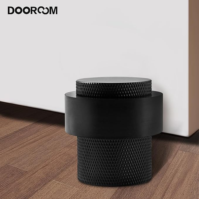 1-1/2 Inch Length 1-3/5 Height Cylindrical Floor Mount Door Stopper Heavy Duty Door Holder Brass Floor Mounted Hardware Quite Doorstop Keep Door Open, 1 Pack, Matt Black