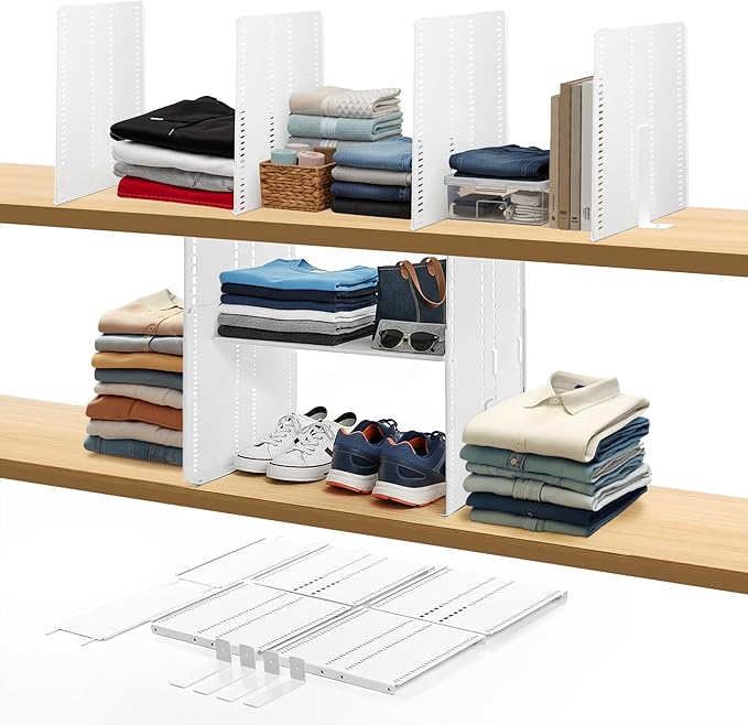 Adjustable Height Strong Metal Shelf Divider Organizer for Kitchen, Bookshelves, Pantry, Closet. Will not Bend. Extendable Up to 14 inch.