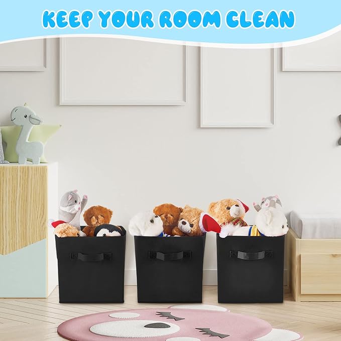 Yinder 12 Pcs Cube Storage Bin Black 11'' Storage Bins for Playroom Decor Colorful Bins for Kids Foldable Baskets for Nursery Organizer Boxes Fabric Boxes