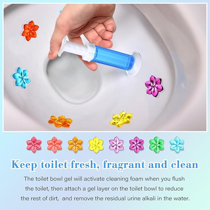 16 Pcs Flower Toilet Gels 224 Count 8 Kinds Stamp Bowl Gel Scent Toilet Stain Removal Cleaner Air Freshener Flower Stamps Pack for Bathtubs Bathroom