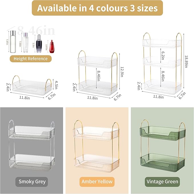 2 Tier Bathroom Organizer Countertop Makeup Perfume Tray Skincare Organizer for Bathroom Dresser Vanity (White)