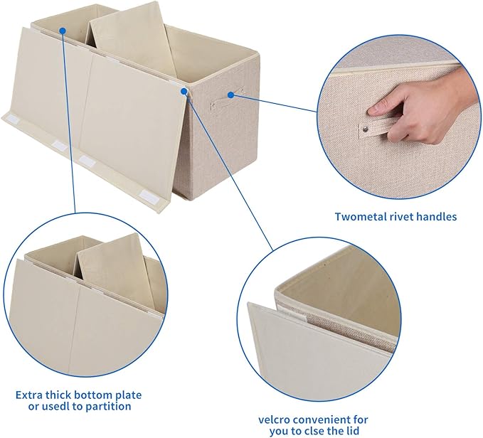 2 Pack Large Toy Box Chest Storage with Flip-Top Lid, Sturdy Kids Toy Storage Bin Boxes Container for Boys, Girls, Nursery, Closet, Bedroom, Playroom 25"x13" x16"(Linen Beige)