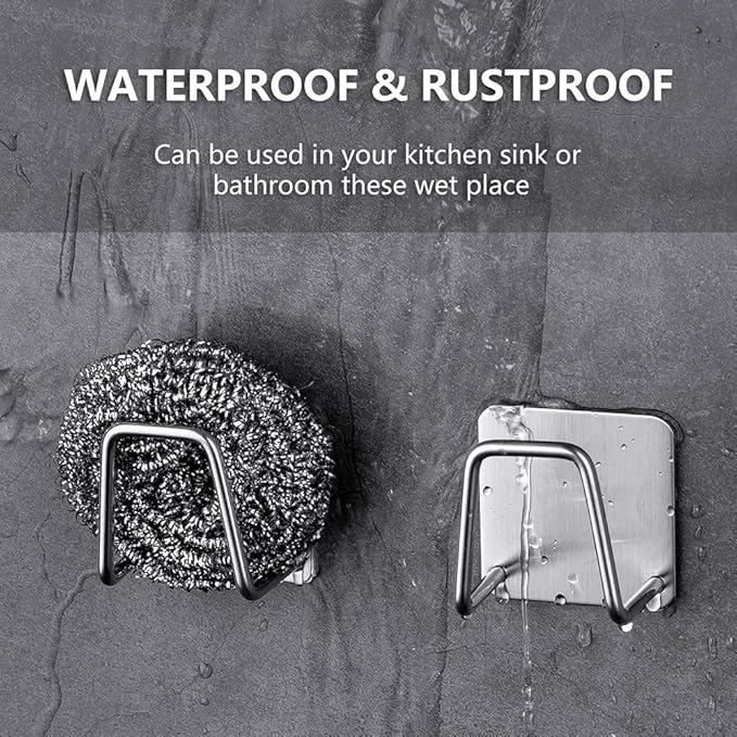 ESINAM 2Pcs Sponge Holders for Kitchen Sink, Strong Adhesive Small Sponge Holder, Premium Rustproof & Waterproof Kitchen Sink Caddy - Minimal Size - SUS304 Stainless Steel