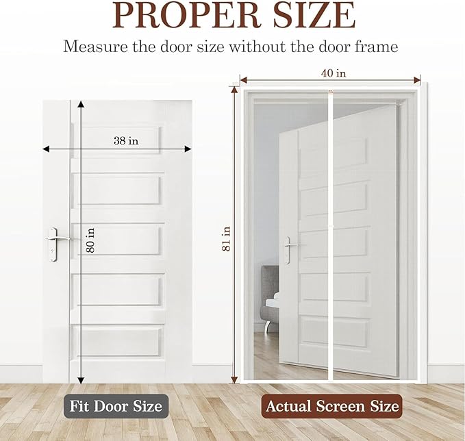 yotache Magnetic Screen Door Fit Doors 38 x 80, Screen Size 40" x 81" Upgraded Anti-Tearing Polyester Mesh French Door Screens with Magnets, White
