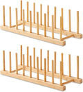 2 Pack Bamboo Wooden Dish Rack-Plate Pot Lid Cutting Board Organizer Holder Rack for Cabinet-Kitchen Cabinet Organizer for Dish, Pots, Lids, Bowls, Bottles, Books, and Puzzle