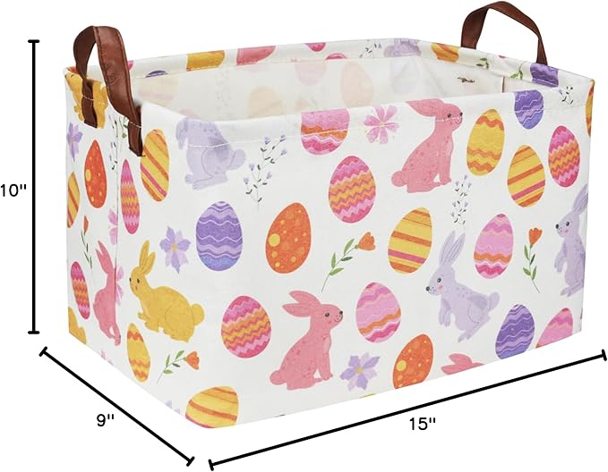 Rectangular Easter Baskets, Kids Easter Basket Organizer.Cute Storage Basket with Handles.Boys and Girls,Easter Bunny Eggs Decor,Toys,Books,Easter Gifts (Rabbit Easter Eggs ) …