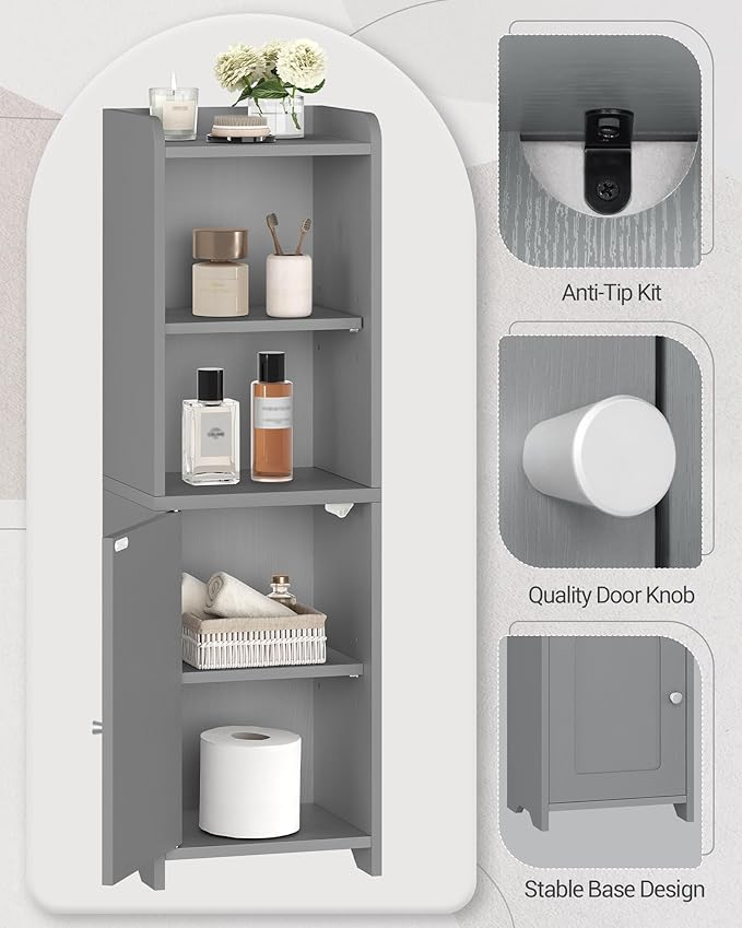 Bathroom Storage Cabinet, Corner Floor Cabinet with Doors and Adjustable Shelf, Narrow Toilet Paper Cabinets, Bathroom Organizer for Small Spaces, Gray BC39721X