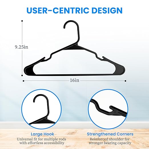 Simple Deluxe 30 Pack Plastic Hangers, Space Saving Clothes Hangers with Non-Slip Shoulder Notches, Slim Standard Hangers for Coats, Sweater, Shirts, Pants, Black
