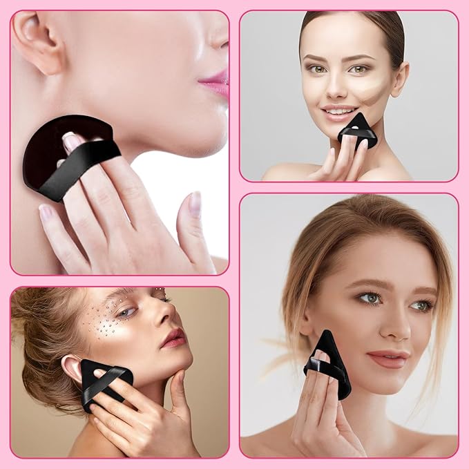Pimoys 6 Pcs Powder Puff, Face Soft Triangle Makeup Puff Velour Makeup Sponge for Loose Powder (Black)