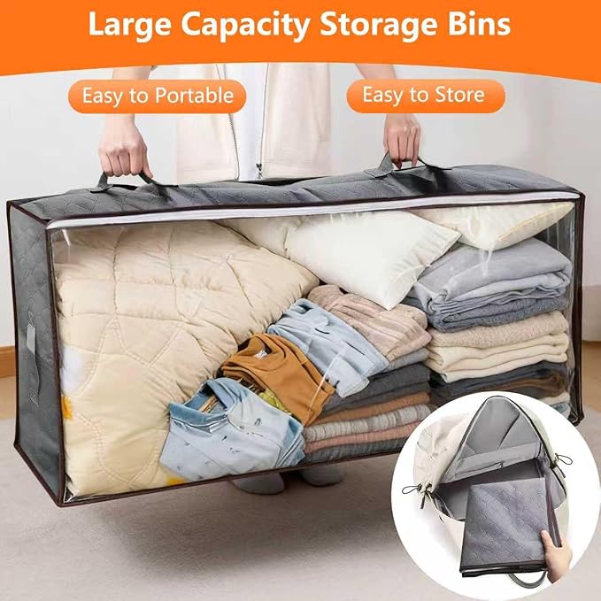 90L Under Bed Storage Containers,2-Pack Closet Organizers and Storage Bins,for Organization and Storage Clothes, Shoes, Blankets & Pillows,Visible Transparent Top Storage Bins with Lids, Black