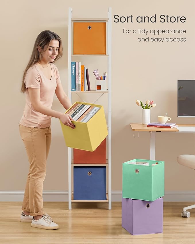 SONGMICS Storage Cubes, Set of 6 Odorless Foldable Storage Boxes, 10.2 x 10.2 x 11 Inches, Closet Organizers for Shelf, Rainbow Storage Bins, Colorful Fabric Bins for Bedroom, Living Room URFB226XA10