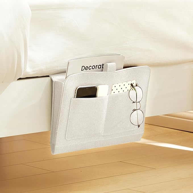 YOUDENOVA Bedside Caddy, Bedside Storage Caddy, Bedside Organizer for Dorm Room, Bunk Bed, Beige