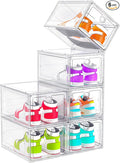 ARSTPEOE 6 Pack Upgrade Harder Shoe Organizer, Shoe Storage with Magnetic Front Door, Clear Shoe Boxes Foldable Space-Saving Shoe Rack for Sneaker Boot Container, White