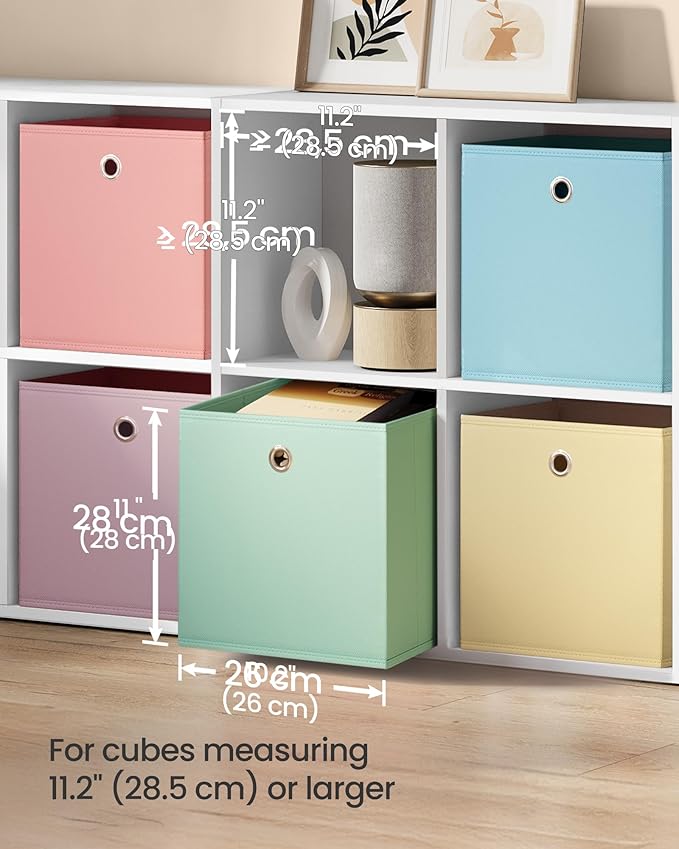 SONGMICS Storage Cubes, Set of 6 Odorless Foldable Storage Boxes, 10.2 x 10.2 x 11 Inches, Closet Organizers for Shelf, Rainbow Storage Bins, Colorful Fabric Bins for Bedroom, Living Room URFB226X01