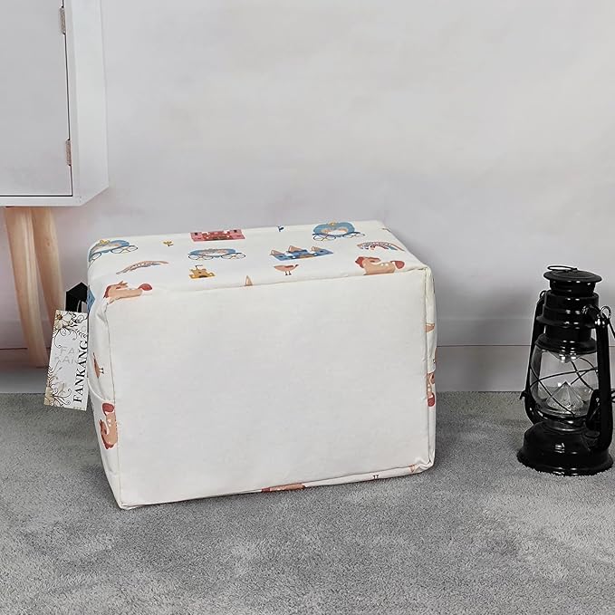 FANKANG Storage Bins, Nursery Hamper Canvas Laundry Basket Foldable with Waterproof PE Coating Large Storage Baskets for Kids Boys and Girls, Office, Bedroom, Clothes,Toys(Rec-castle carriage ）