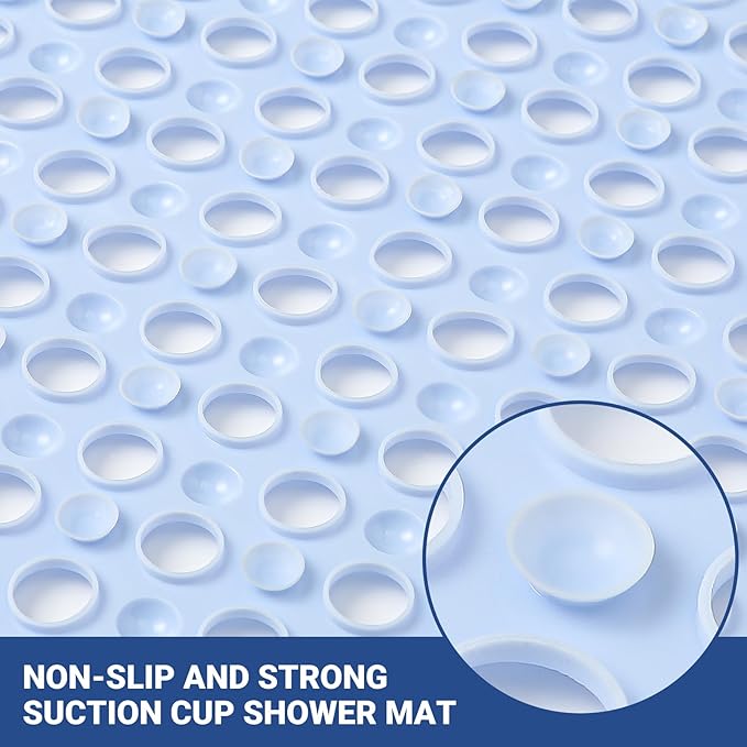 BREELEAM Non Slip Bathtub Mat and Shower Mat 31x17 inch,Bath Mat with Quick Dry Drain Holes and Suction Cups, Soft Comfortable Safe Bathroom Mat for Bath Tub, Floor, Tile (Light Blue)