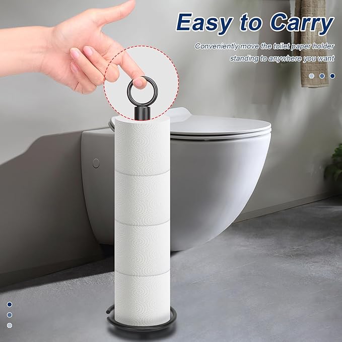 NearMoon Bath Toilet Paper Holder Stand, Freestanding Tissue Paper Storage with Reserve, Space Toilet 4 Rolls Holder for Bathroom/Kitchen Countertop-All Metal (2 Pack, Matte Black)