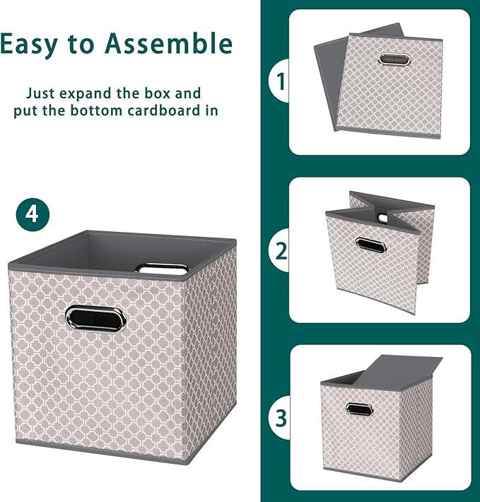 Fabric storage bins Cubes, Fabric Cube Organizer with Handle, Foldable Cube Bins for Cloth or Accessary Storage, 11x11x11, Set of 3, (Light Grey)