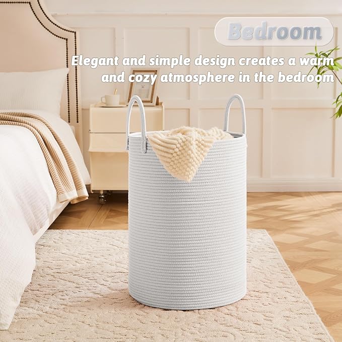 Laundry Basket,Woven Cotton Rope Laundry Hamper,80L for Decorative Storage of Dirty Clothes,Toys and Blankets in Bathroom,Baby Room and Living Room