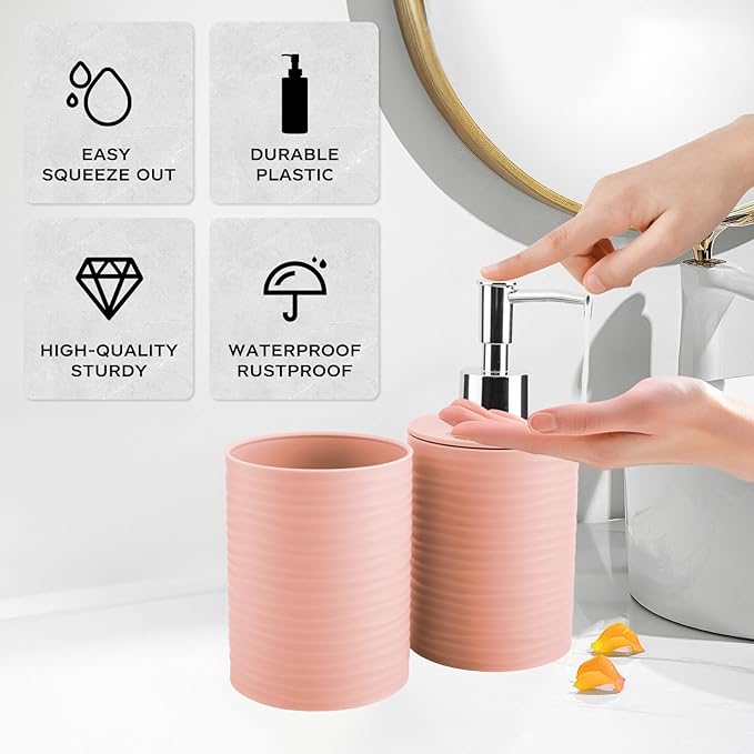 2 Piece Bathroom Accessory Set, Bathroom Accessories Set Include Soap Dispenser and Toothbrush Holder for Modern Bathroom Decor