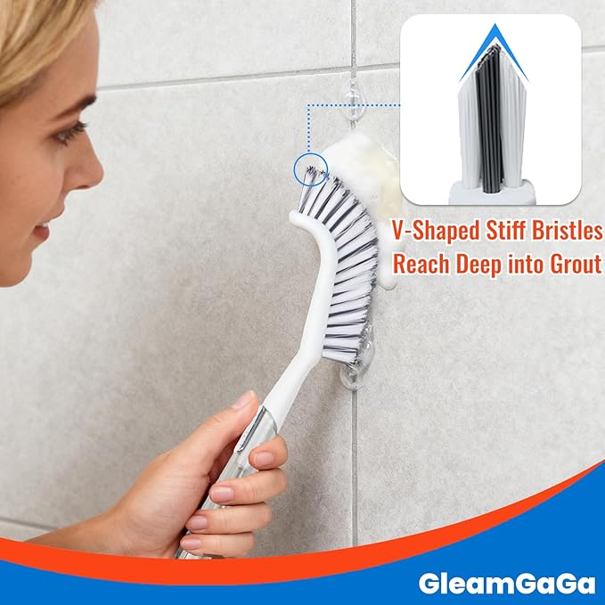 3 Pack Shower Scrub Brush Set – Heavy-Duty Scrub Brushes for Cleaning with Long Handle, Stiff Bristles Grout Brush, Shower Scrubber for Bathroom, Bathtub, Kitchen, Tile, Floor, Grout, Sink & Carpet