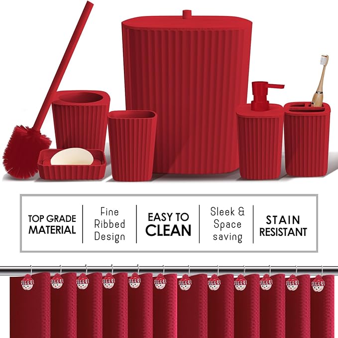 Clara Clark Bathroom Accessories Set - Christmas Shower Curtain Set, Xmas Bathroom Set, Christmas Bathroom Decor, Bathroom Accessory Set, Toilet Brush, Trash Can & Soap Dispenser - 19PC Set