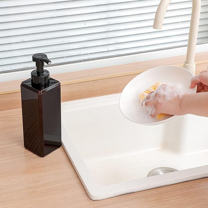 UUJOLY Foaming Soap Dispenser 1L (33.8oz) Refillable Plastic Pump Bottle for Liquid Soap, Shampoo, Body Wash (2 Pcs) (Amber)
