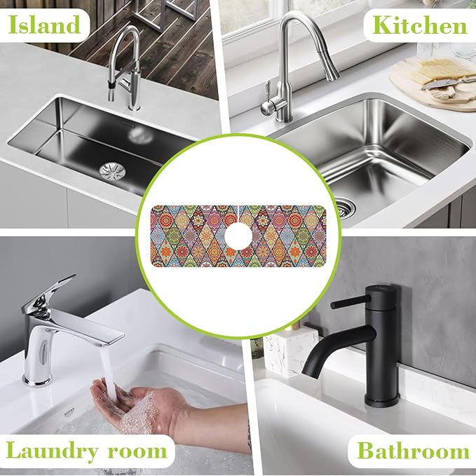 Sink Faucet Absorbing Mat Bohemian Textile Rug Texture Sink Splash Guard Drying Mat for Kitchen Bathroom Faucet Sinkmat 15.5"X5.5"