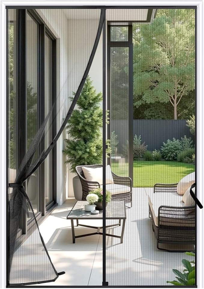 Sunolga 50 x 84 Inch Magnetic Screen Door, Fits Doors Size 48 x 83 Inch, Reinforced Fiberglass Screen Door Mesh with Full Frame Hook & Loop, Door Screen Magnetic Closure for Hands-Free