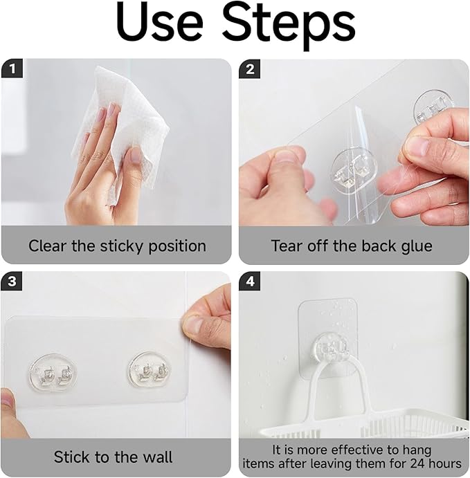 Aphohome Shower Caddy Adhesive Replacement Hooks 14 Pack, Strong Transparent No Drilling Sticky Pads for Bathroom Shower Shelf Kitchen Rack Storage, Multi Size Adhesive Pads