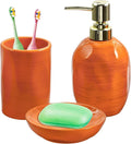 Burnt Orange Bathroom Accessories Set, 3PC Ceramic Bathroom Sets Complete, Toothbrush Holders, Soap Dispenser, Soap Dish, Vibrant Bathroom Decor, Bathroom Organizer for Countertop
