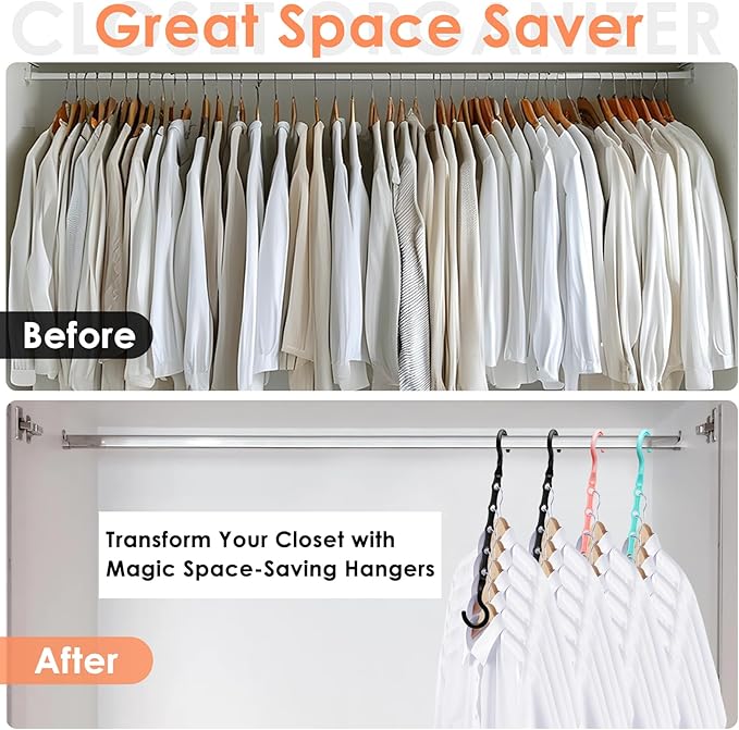 Closet Organizers and Storage, Magic Space Saving Hanger for 40 Heavy Clothes, Smart 360° Swivel Hook Cascading Hangers, Closet Organization Clothes Hangers, College Dorm Room Essentials for Girls