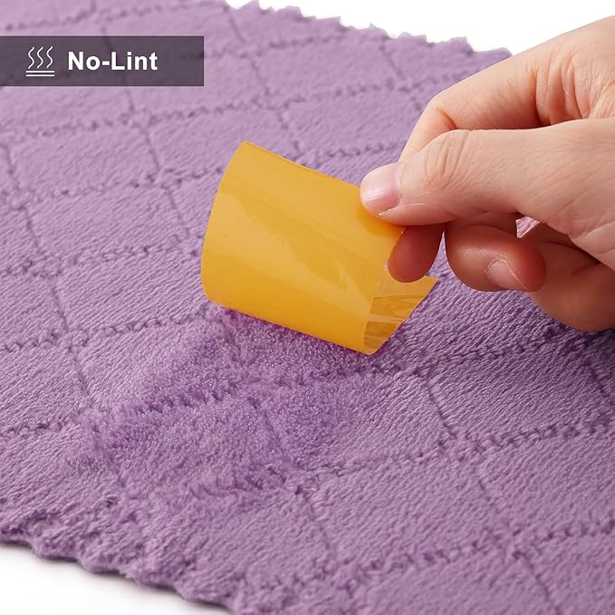Homaxy 12 Pack Dish Towels for Kitchen (10 x 20 Inches, Purple), Super Soft and Absorbent Coral Velvet Dish Cloths for Washing Dishes, Nonstick Oil Fast Drying Microfiber Cleaning Cloth