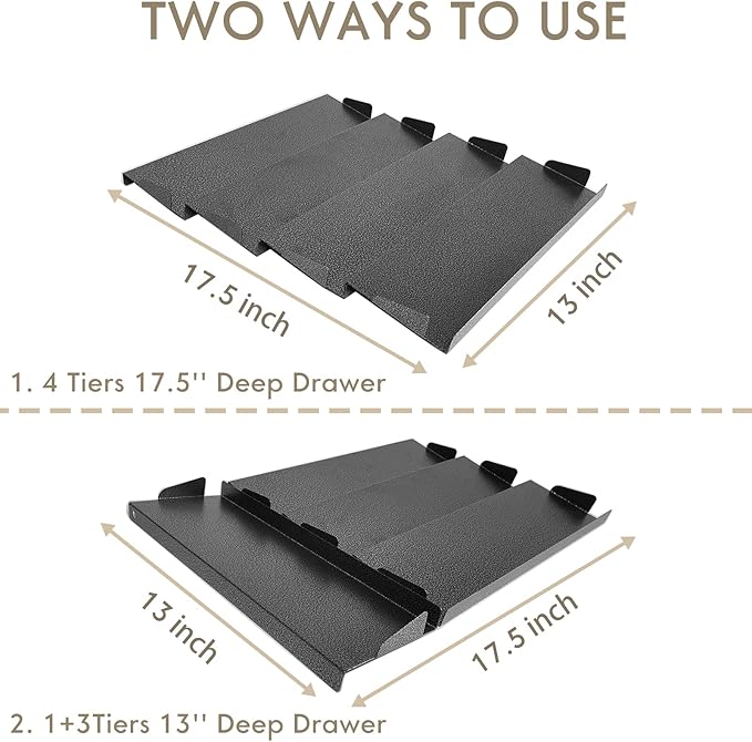 Foozet Spice Drawer Organizer for Kitchen, Adjustable Expandable Spice Rack Tray Insert 4 Tiers for Cabinet Drawer, 12.8" Wide x 17.5" Deep