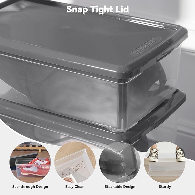 novelinks 6 Quart Clear Plastic Storage Bins with Lids Stackable Box Craft Storage Organizing Container,8 Pack (Gray)