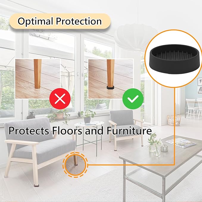 2x2 Round Rubber Furniture Caster Cups, Anti-Sliding Furniture Pads Bed Stopper Floor Protectors with Grip - Protect Any Flooring