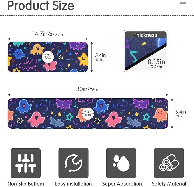 Kitchen Sink Splash Guard 1 PC 30 Inch Sink Faucet Mat Splash Guard for Bathroom Countertop Water Absorbent Foldable Cuttable Soft Washable Halloween Neon Ghosts Stars and Bats