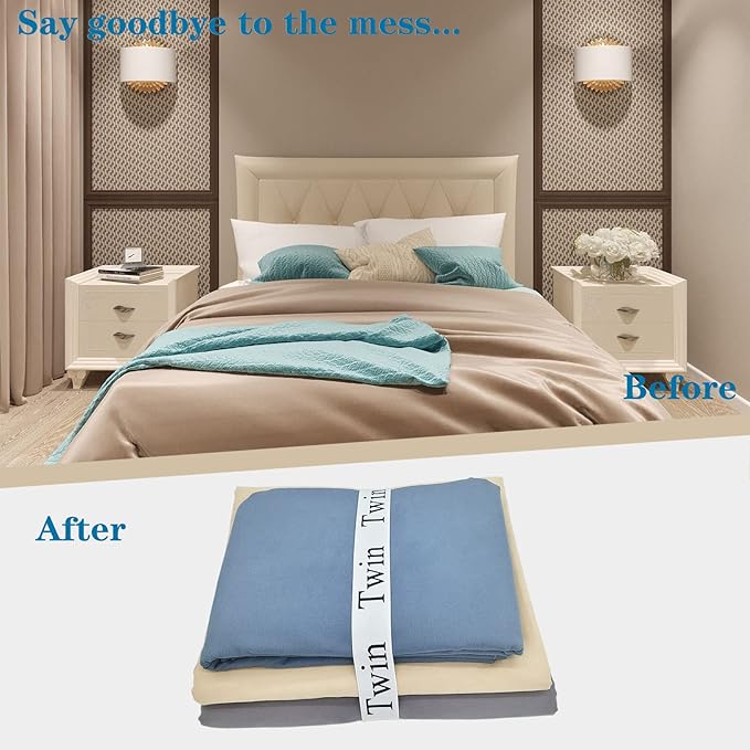 Maletnd 2 Pieces Bed Sheet Organizer Bands, Closet Organization Sheet Straps, Linen Labels Bedding Bands, Elastic Bed Sheet Storage Sheet Keepers (Twin)