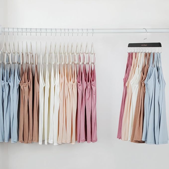 TOPIA HANGER Bra Hanger for Closet, 2 Pack Tank Top Hangers 40 Hooks Capacity Foldable Wood Space Saving Hangers Closet Organizer for Tank Top, Bra, Scarf, Belt, Tie etc - CT46B-2