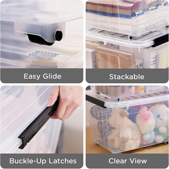 Citylife 54 QT Clear Plastic Storage Bins with Lids Stackable and Nestable Storage Boxes with Lids Large Plastic Storage Containers for Garage, Closet, Kitchen, 6 Packs