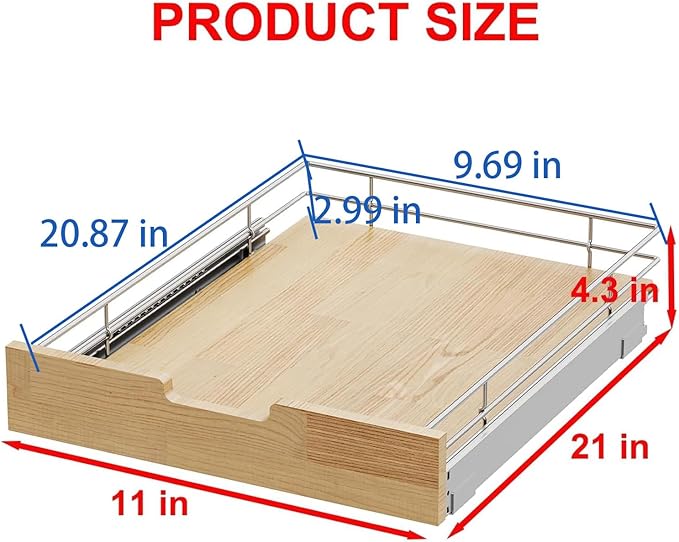 Sikarou Pull Out Cabinet Organizer,Heavy-Duty Slide Out Shelf, Wood And Wire Basket, Pull Out Drawer for for Kitchen Under Sink Space, Pantry, Bathroom (11 * 21 WM)