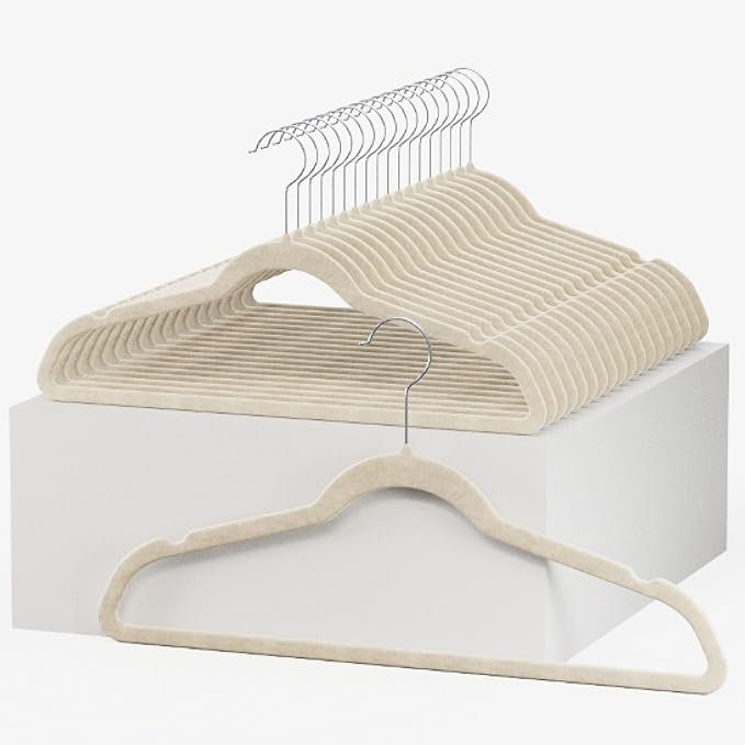 Home-it Premium Velvet Hangers 50 Pack - Ivory Suit Hangers Non Slip - Heavy Duty Clothes Hangers for Closet, Jacket, Shirt, Pants and Suit, Hook Swivel 360 - Ultra Thin