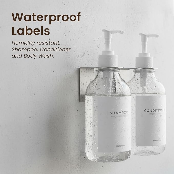 MaisoNovo Shampoo and Conditioner Dispenser - Shower Soap Dispenser Wall Mounted - 16.9 fl oz Set of 2 Clear Plastic Bottles White Pump - Shampoo Dispenser, Shower Dispenser 2 Chamber No Drill