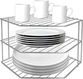 3-Tier Corner Shelf Counter and Cabinet Organizer - Steel Metal Wire - Rust Resistant - Plates, Dishes, Cabinet & Pantry Organizer - Kitchen Organization (10 x 7.5 Inch) (Chrome)