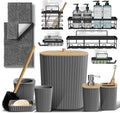 Clara Clark Bathroom Set - Grey Bathroom Accessories Set, 6PC Bathroom Accessory Set, Bathroom Sets with Bathroom Rugs, Adhesive Corner Shower Caddy Hanging, Toilet Brush, Trash Can & Soap Dispenser