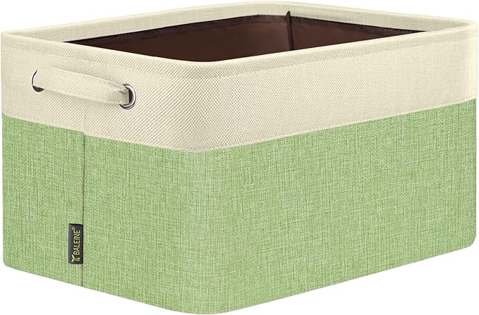 BALEINE 1 Pack Fabric Storage Bins for Shelves, Linen Storage Baskets for Organizing, Decorative Closet Bins for Clothes, Home (Green, 15''x11''x9.5'')
