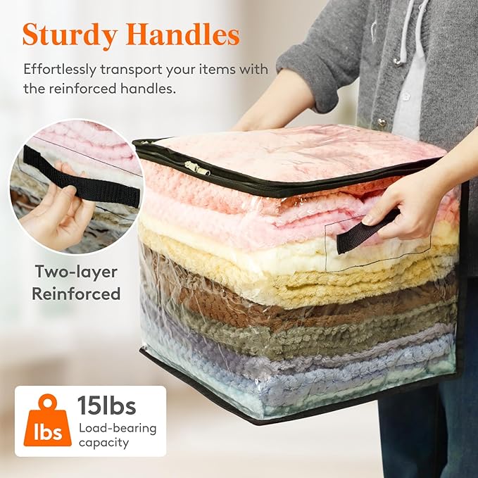 Lifewit 6 Pack Clear Clothes Storage Bags, 13 Inch Clear Cube Storage Bins, 36L Vinyl Foldable Moving Bags with Zipper, Storage Container for Sweater Sheets Yarns