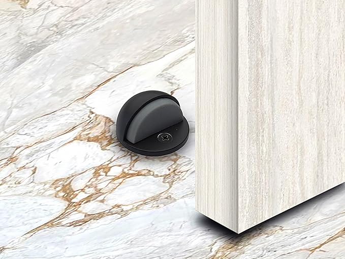 QCAA Low Dome Floor Door Stop, H 25.4 x Diameter 44.5mm, Zinc Die Cast, Matte Black, 4 Pack, Made in Taiwan